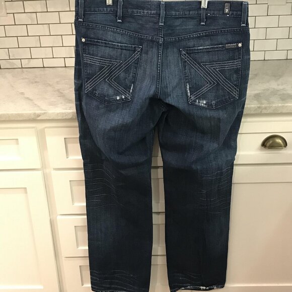 7 For All Mankind Austyn Jeans Mens 40 Blue Straight Leg Distressed Denim USA - Picture 2 of 11